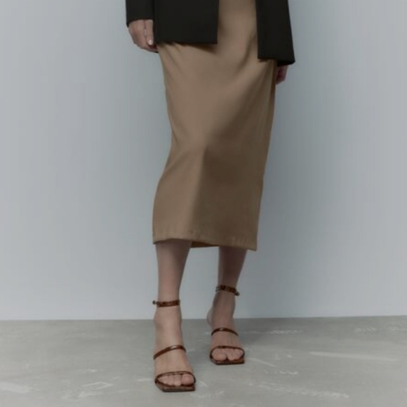 Zara Snake Print Double Strap Leather Sandal Heels - Picture 2 of 8